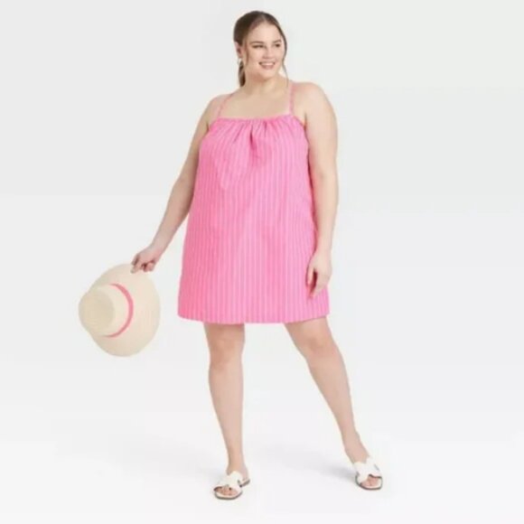 Women's Sleeveless Shift Mini Dress - A New Day Pink Striped XXL - Picture 4 of 7